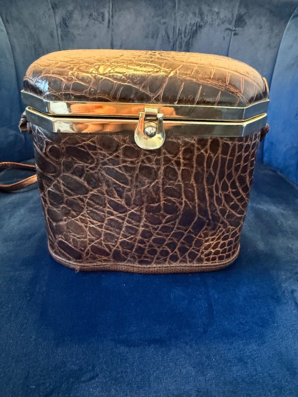 Vintage Made in Italy Genuine Leather Croc Embossed Box Purse